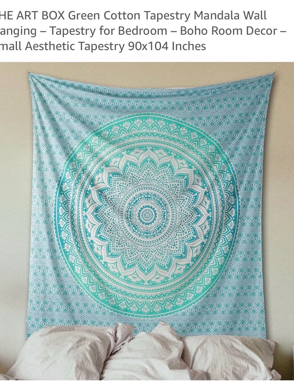 Teal Green and White Mandala Wall Tapestry - 90”L and 104”W